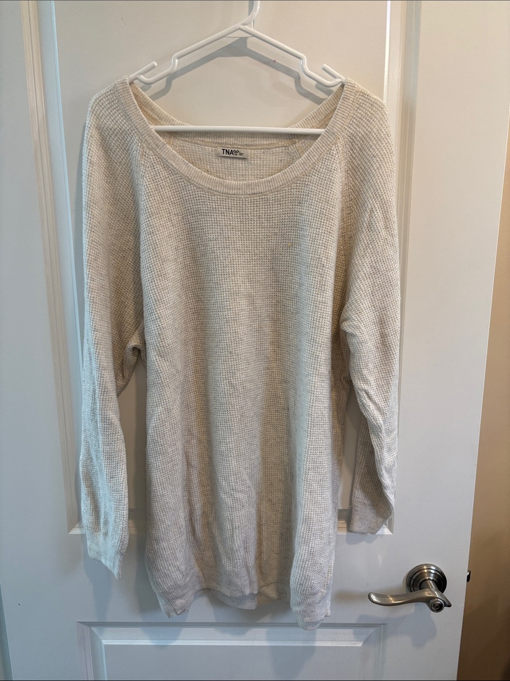 TNA Cream Waffle-Knit Scoop Neck Sweater